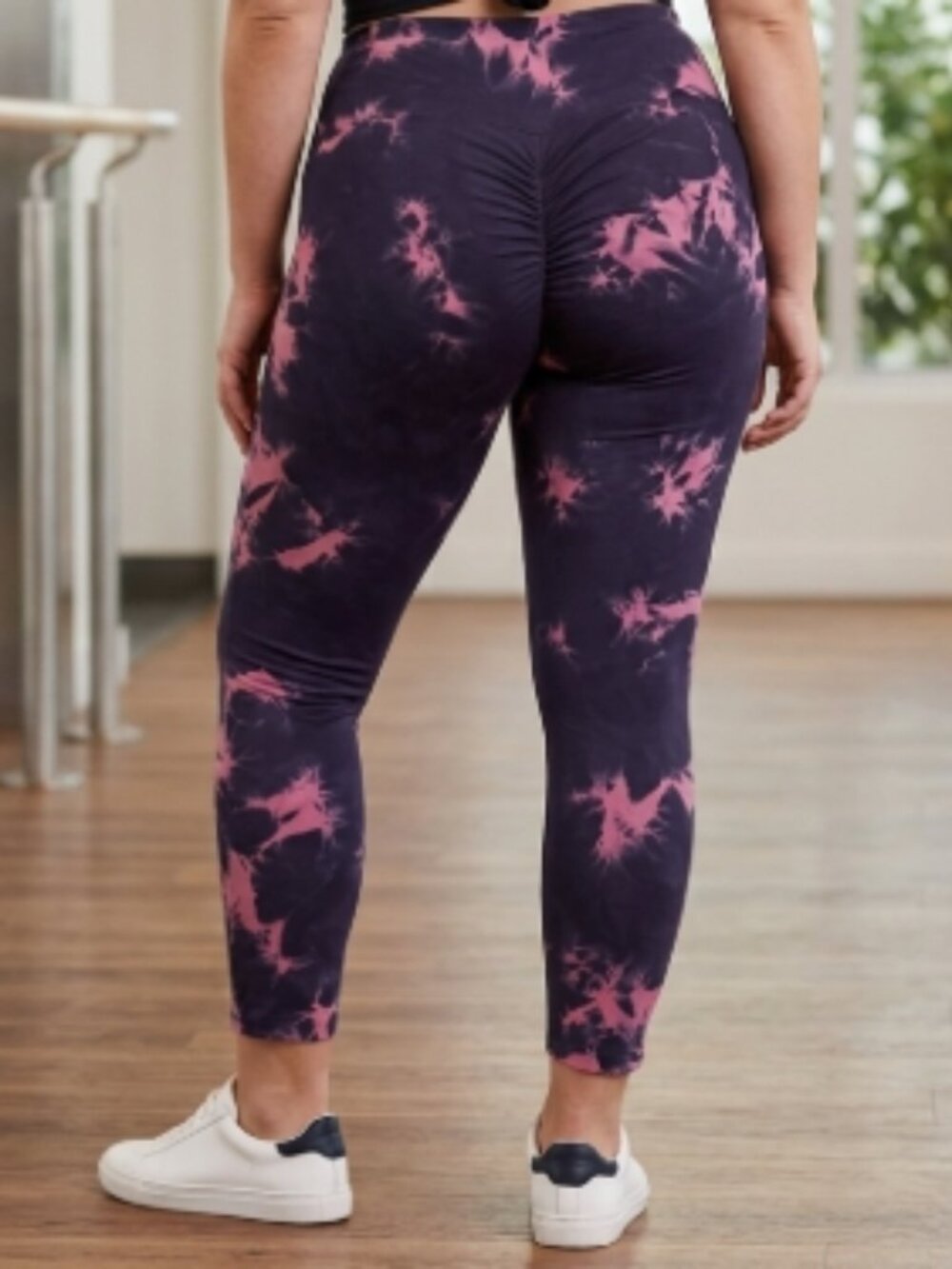 Black Purple Tie Dye Scrunch Butt Cropped Workout Leggings Plus 3X Viral TikTok